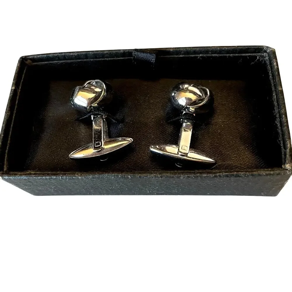 Vintage Polished Silver Tone French Knot Cufflinks Classic Formal Tuxedo